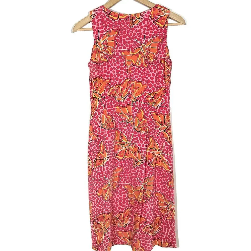 Lilly Pulitzer Butterfly Silk Dress Size 2 Sleeveless V-Neck Pink Knee Length - Picture 7 of 8